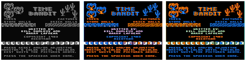 Time Bandit, Dunlevy & Lafnear, 1983 in different artifact modes