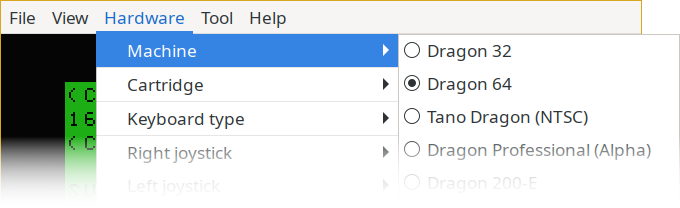 Machine menu