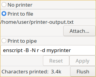 Printer control dialog