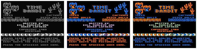 Time Bandit, Dunlevy & Lafnear, 1983 in different cross-colour modes